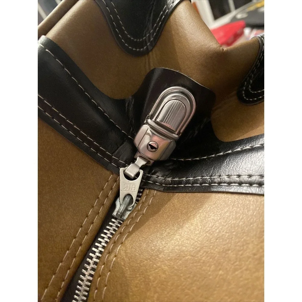 AIRWAY INDUSTRIES Vintage Black Brown Mod Vinyl Satchel‎ Hand Luggage Bag Key